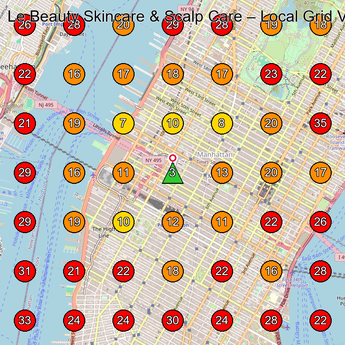 Le Beauty Skincare & Scalp Care GeoGrid visibility map for Skin Care Clinic in New York